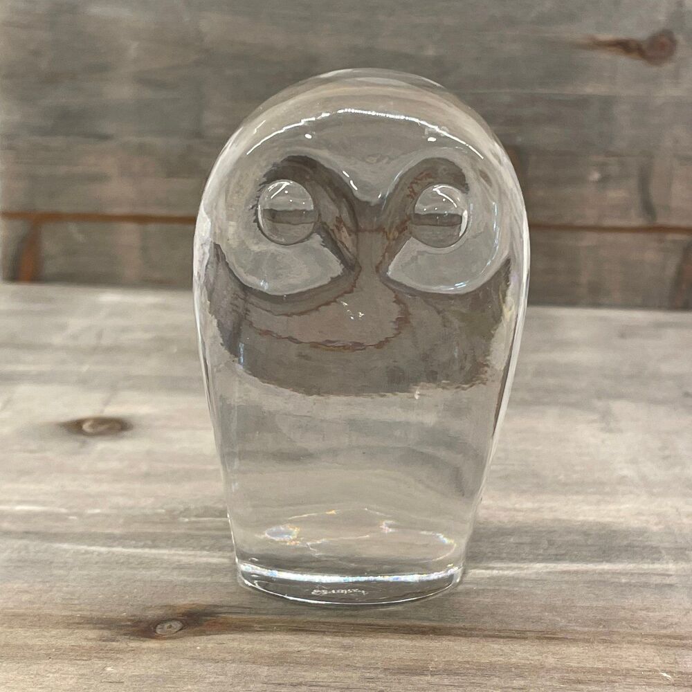 Vintage Goebel 1936 Clear Glass Owl Figurine - Signed Art Glass Paperweight